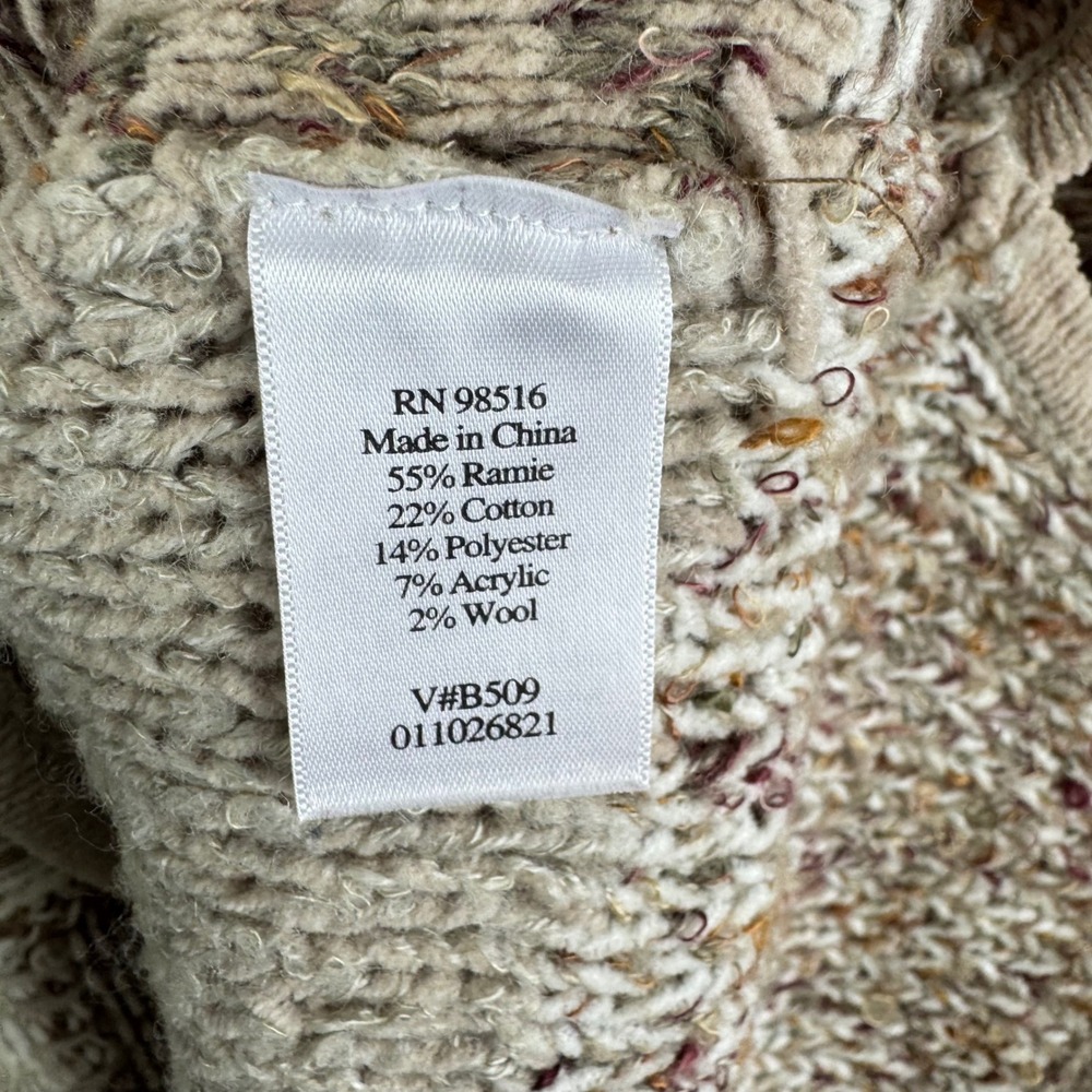 Coldwater Creek Patchwork Knit Cardigan Sweater Brown Tan Fringed Pockets Size L - Picture 7 of 7